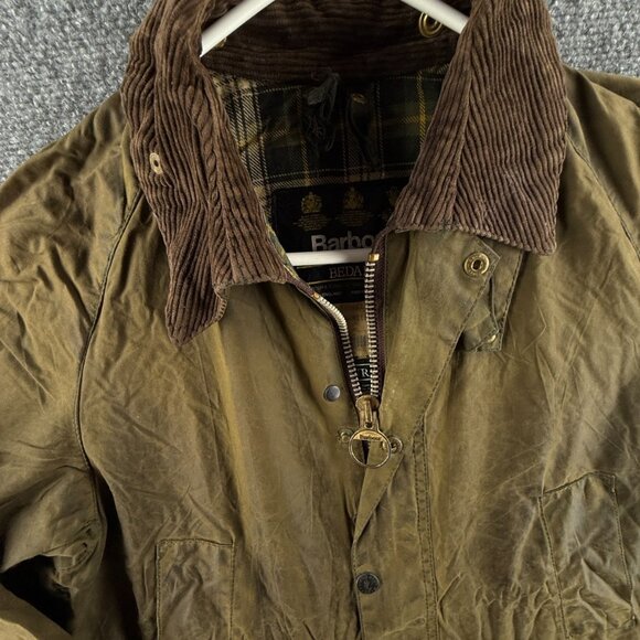 Barbour Bedale A100 Green Size 36 Waxed Jacket Men Outdoors Snap Zip Hunting - Picture 2 of 16
